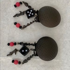 Black dice clip on earrings